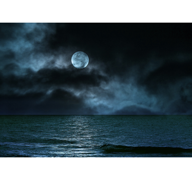 Papel mural de mar de noche con luna - TenVinilo