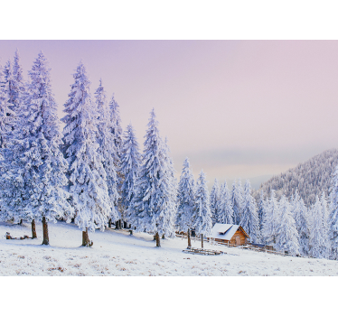 Papel mural paisaje invierno con casa rural - TenVinilo
