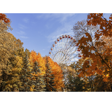 Papel mural bosque de otoño con noria - TenVinilo