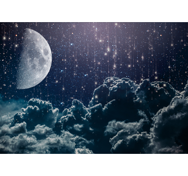 Mural paisaje pared luna con estrellas fugaces - TenVinilo
