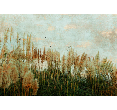Fotomural prado campo con pájaros pintado - TenVinilo
