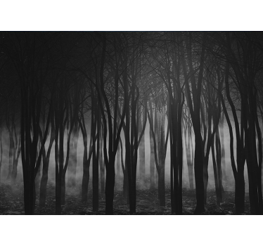 Mural paisaje bosque de niebla blanco y negro - TenVinilo