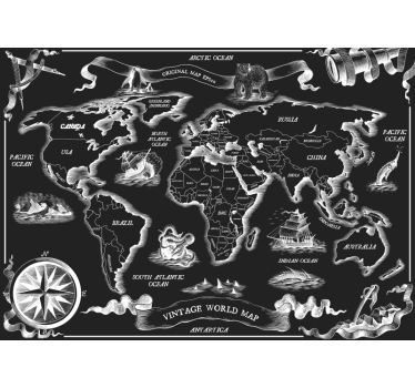 fotomural mapamundi Vinilo en blanco y negro - TenVinilo