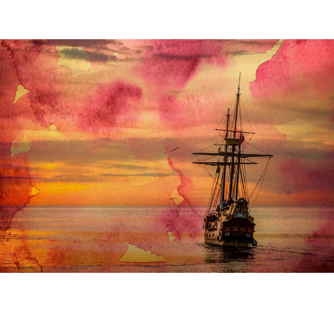 Papel mural mar barco histórico al atardecer - TenVinilo