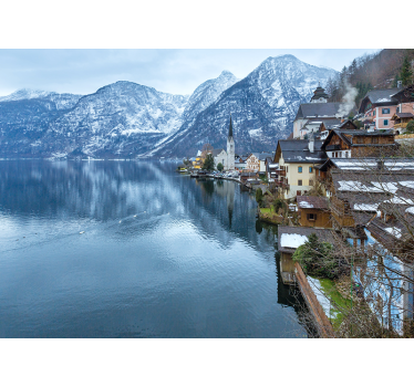 Papel mural paisajes reflexiones de un pueblo de montaña - TenVinilo