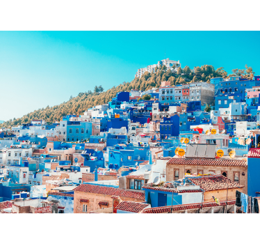 Fotomurales de ciudades Ciudad de casas azules - TenVinilo