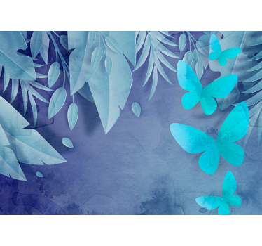 Papel mural naturaleza diseño de mariposas frondosas - TenVinilo