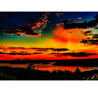 Papel mural montaña paisaje vívido del atardecer - TenVinilo