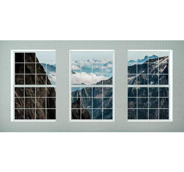 Papel mural montaña ventanas con vista a la montaña - TenVinilo