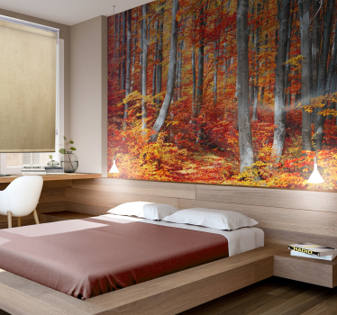 Papel mural naturaleza paisaje de bosque en otoño - TenVinilo