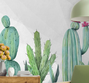 Papel mural naturaleza cactus diseño floral - TenVinilo
