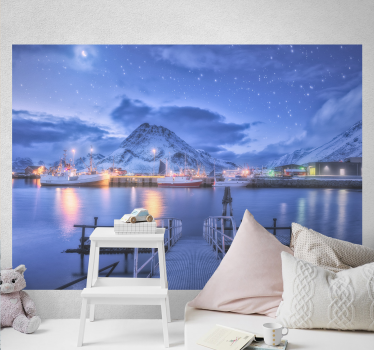 Papel mural paisajes escena de puerto montañoso - TenVinilo