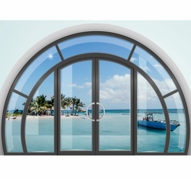 Foto mural 3d Paisaje del mar caribe a través de la ventana - TenVinilo