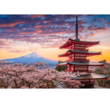 Fotomural montaña Montaña fuji y edificios japoneses - TenVinilo