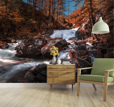 Foto mural 3d paisaje de río con árboles y rocas - TenVinilo