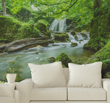 Foto mural 3d Bosque con cascada y rio - TenVinilo