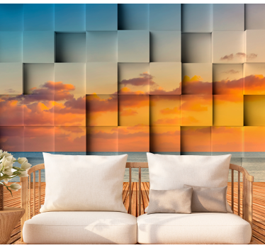 Foto mural 3d Cuadrados de cemento con fondo de playa - TenVinilo