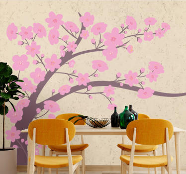 Foto mural 3d Flores rosadas con fondo beige - TenVinilo
