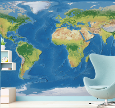 Foto mural 3d Mapa del mundo realista geográfico - TenVinilo