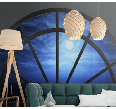Foto mural 3d Mar con luna detrás de la ventana - TenVinilo