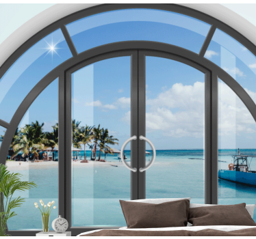 Foto mural 3d Paisaje del mar caribe a través de la ventana - TenVinilo