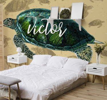 Foto mural de animal tortuga marina con nombre - TenVinilo