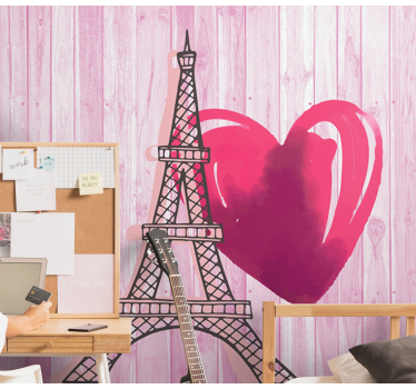 Fotomural amoroso Torre eiffel con corazón rosa - TenVinilo