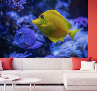 Fotomural mar azul y amarillo de peces - TenVinilo