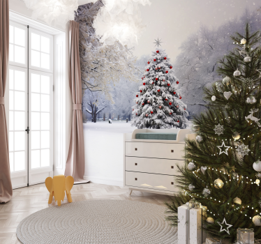 Fotomural árbol navideño en la nieve - TenVinilo