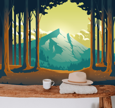 Fotomural bosque Bosque de dibujos animados con montaña - TenVinilo