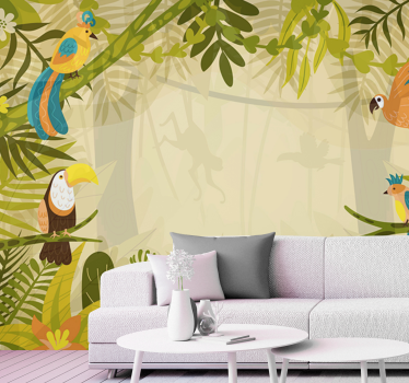 Fotomural bosque Plantas tropicales y animales salvajes. - TenVinilo