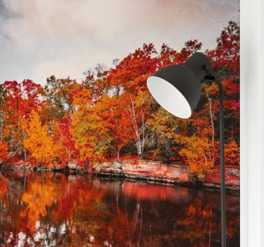 Fotomural bosque Reflejo del bosque de otoño en el lago - TenVinilo
