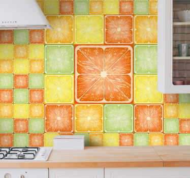 Fotomural cocina azulejos de limones - TenVinilo