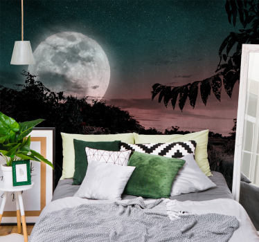 Fotomural de cielo Luna brillante detrás de las montañas - TenVinilo