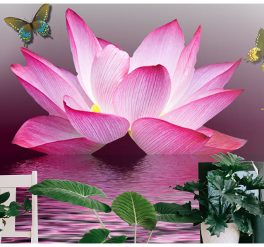 Fotomural de flores Flor de loto rosa con mariposas - TenVinilo
