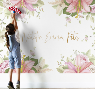 Fotomural de lírio Flores con nombre personalizado - TenVinilo