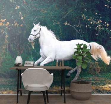 Fotomural de naturaleza caballo blanco corriendo - TenVinilo