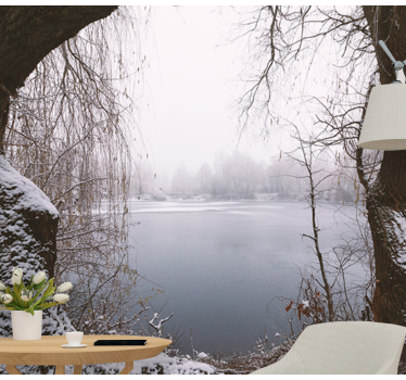 Fotomural de naturaleza Lago con árboles nevados - TenVinilo