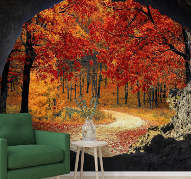 Fotomural de naturaleza Vistas al bosque en otoño desde la cueva - TenVinilo