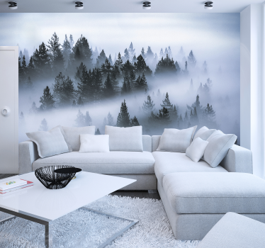 Papel pintado paisaje bosque con niebla - TenVinilo