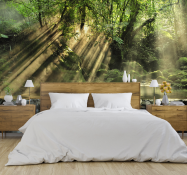 Papel pintado verde paisaje bosque frondoso - TenVinilo
