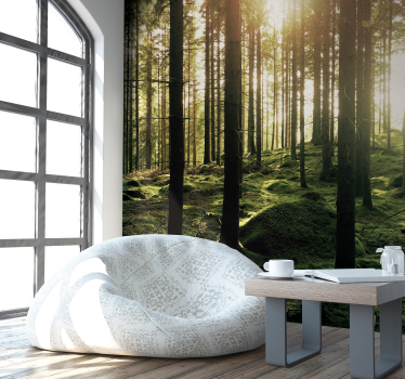 Papel pintado paisaje frondoso bosque verde - TenVinilo