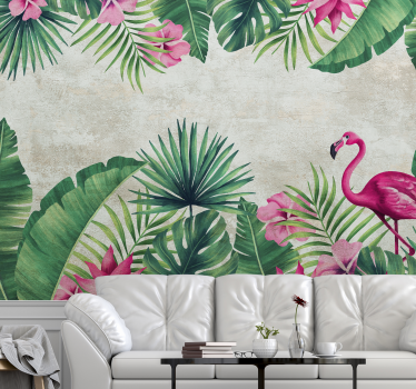 Fotomural decorativo naturaleza plantas y flamenco - TenVinilo