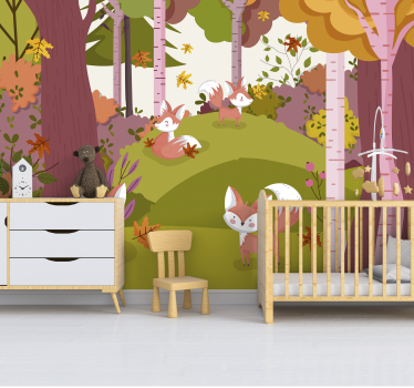 Mural infantil de bosque con animales  - TenVinilo