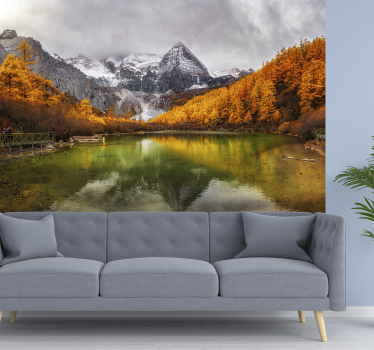 Mural de lago con paisajes de montaña - TenVinilo