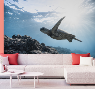 Mural de mar tortuga submarina nadando - TenVinilo