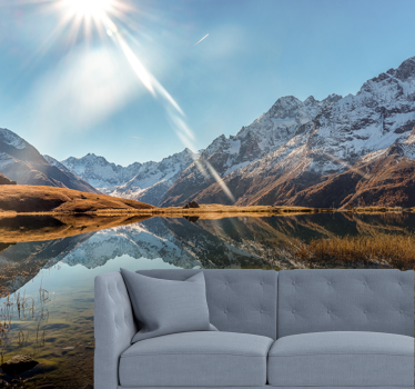 Fotomural montaña Hermosas montañas con un lago - TenVinilo