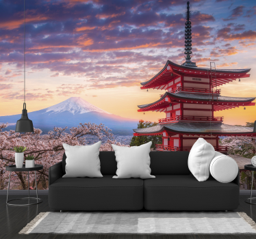 Fotomural montaña Montaña fuji y edificios japoneses - TenVinilo
