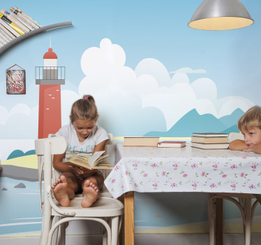 Fotomural niños dibujo paisaje marítimo - TenVinilo