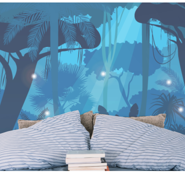 Fotomural paisaje Bosque de dibujos animados azul - TenVinilo